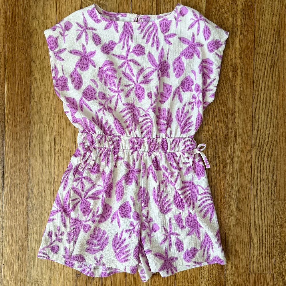Zara Girls Textured Printed Floral Romper, Pink and White, Size 8